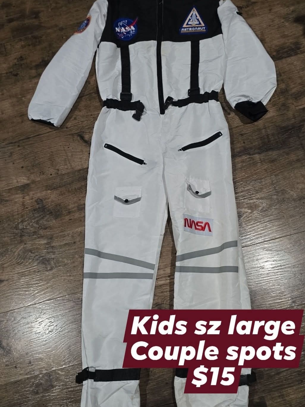 White and Black Kids Astronaut Jumpsuit Costume with NASA Patches Sz Large